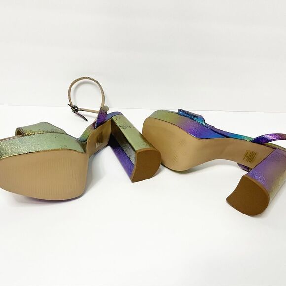 Steve Madden Lessa Ankle Strap Open Toe Heel Sandals Iridescent Rainbow 8M - Picture 4 of 9